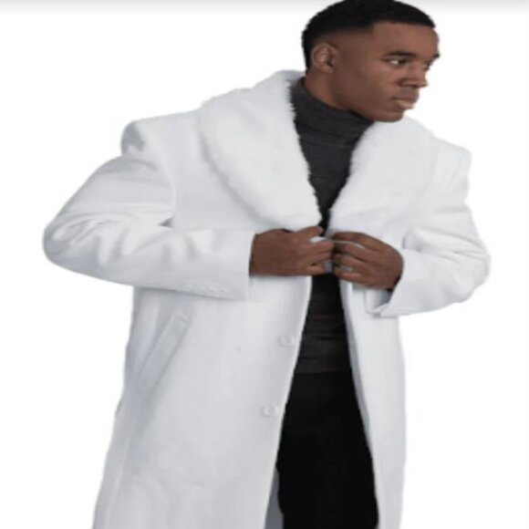 Mens Overcoat With Fur Collar - Off-White Topcoat - Picture 1 of 2